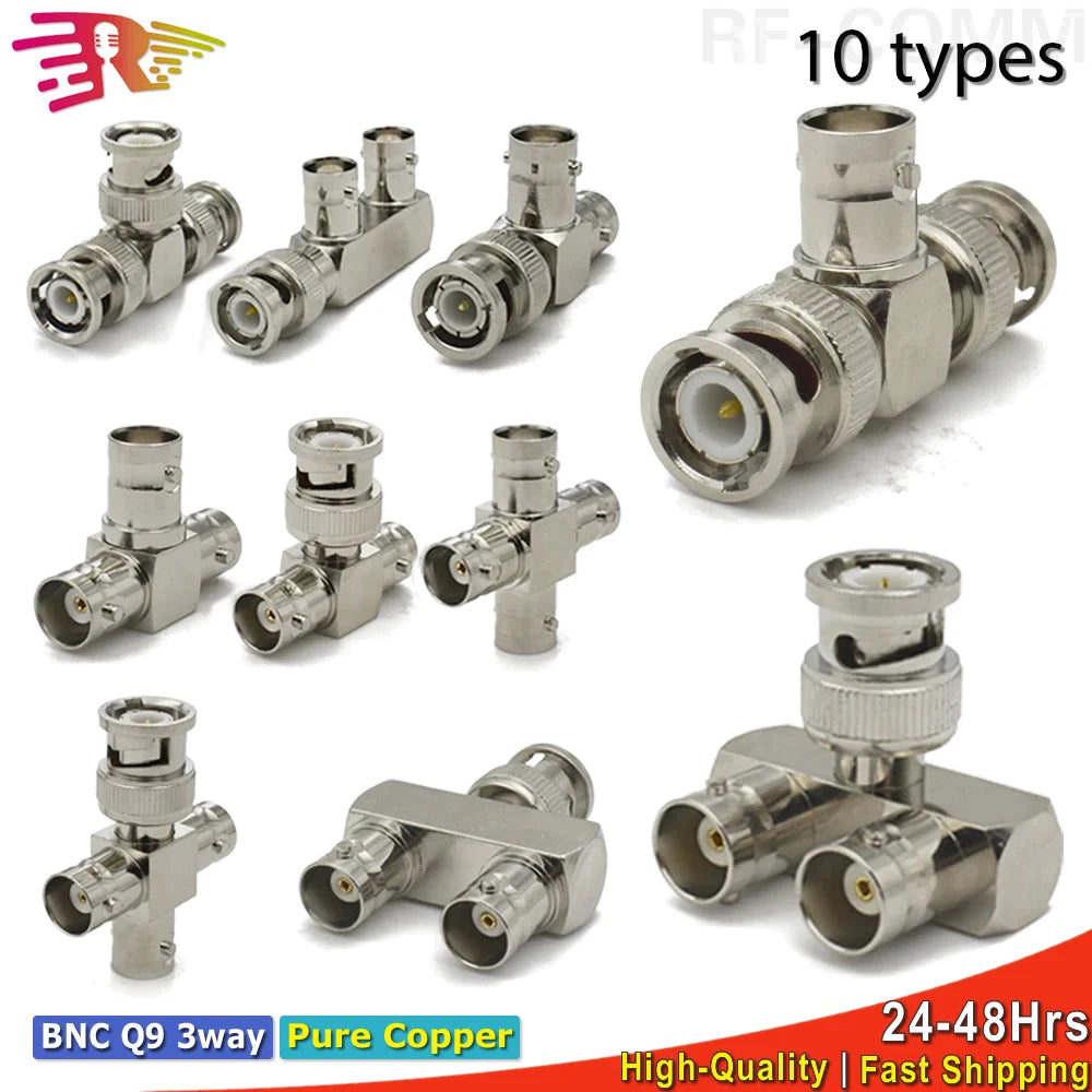 BNC Connector Q9  BNC To BNC Male Female RF adapter  Right Angle Tee Type 3way 4way Splitter 2x Double Male Female 3+4Types