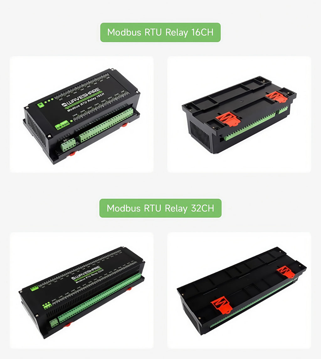 Waveshare Industrial Modbus RTU Relay Module with 8/16/32-channel RS485 interface and isolation
