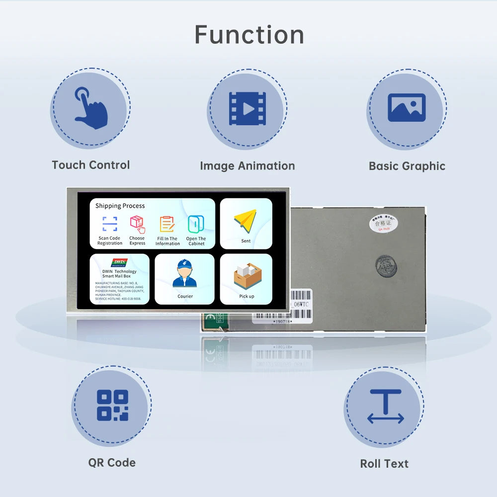 DWIN 7 Inch 800*480 HMI Intelligent TN TFT LCD Display Module UART Commercial Grade Capacitive Touch Screen DMG80480C070_03W