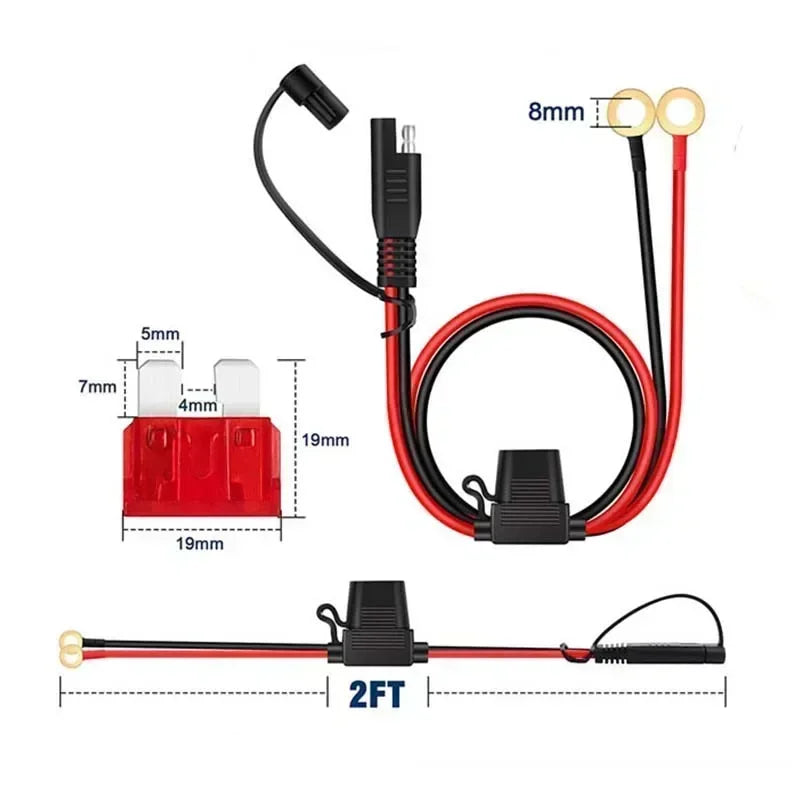 12V Car Battery Charging Cable SAE Terminal 24V Female Pump Plug 16AWG Extension Cord for Motorcycle Truck RV Boat Modification