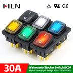 FILN 30A Heavy Duty Waterproof Rocker Switch 4 Pins IP67 12V 24V 110V 220V Ideal for Boat Marine Car Accessories Toggle Switches