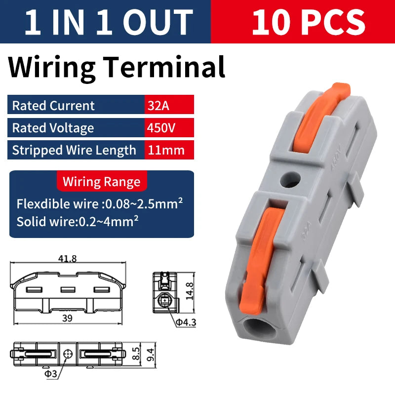 10/20/50pcs Universal Lever Wire Connector Electrical Compact Splicing 1 to 1 Inline Assemblable Terminals Quick Connection