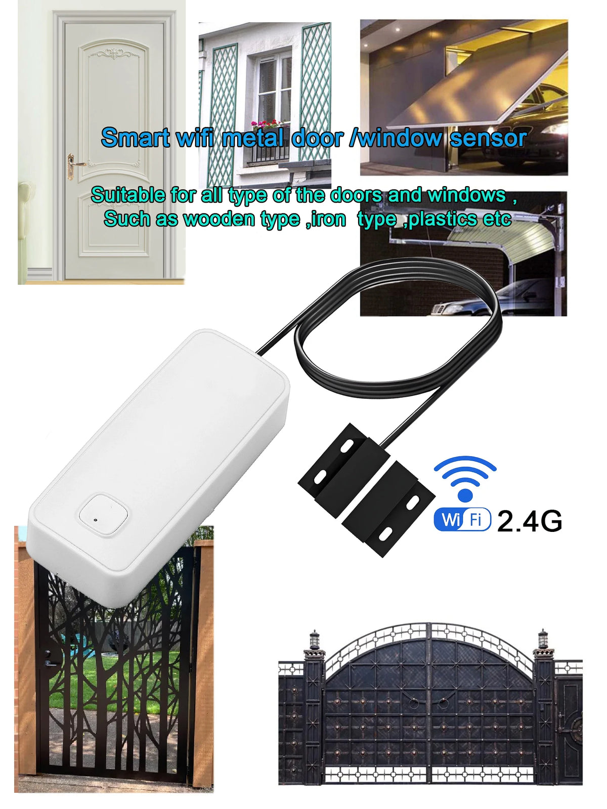 Tuya WIFI Smart Door Window Magnetic Sensor Security Alarm Open Closed Detector for Anti-theft Door Iron Rolling Door Iron Gate