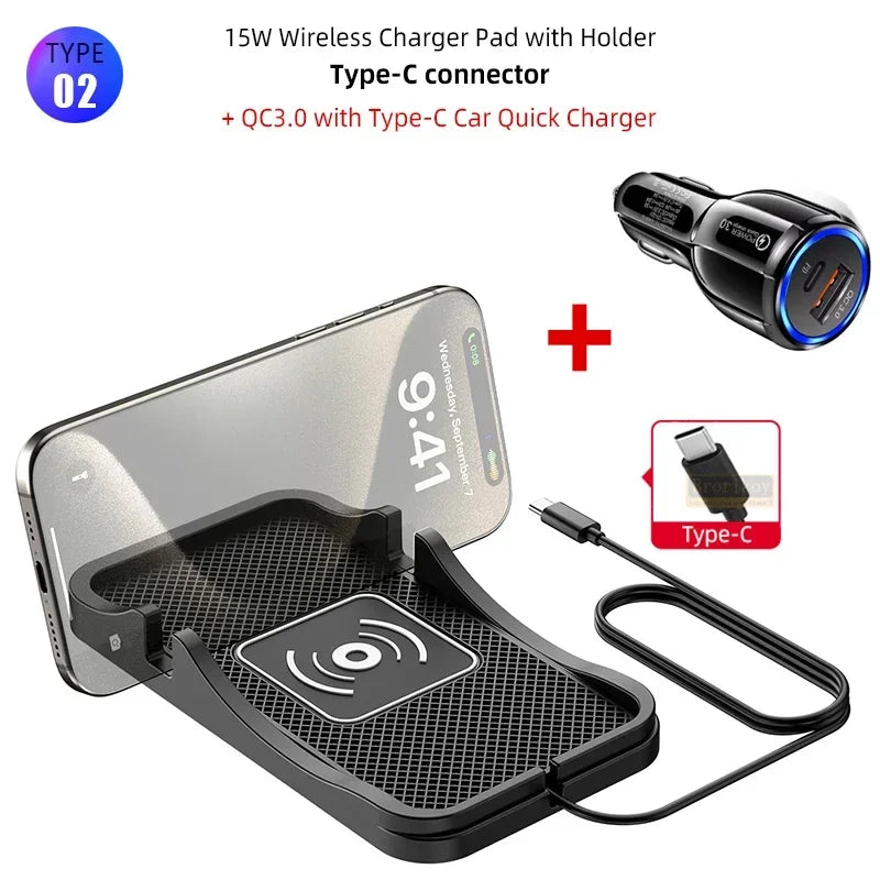 15W Fast Car Wireless Charger Anti-skid Silicone Charging Pad For Samsung HUAWEI iPhone Charging Mat for Smartphone Car Styling