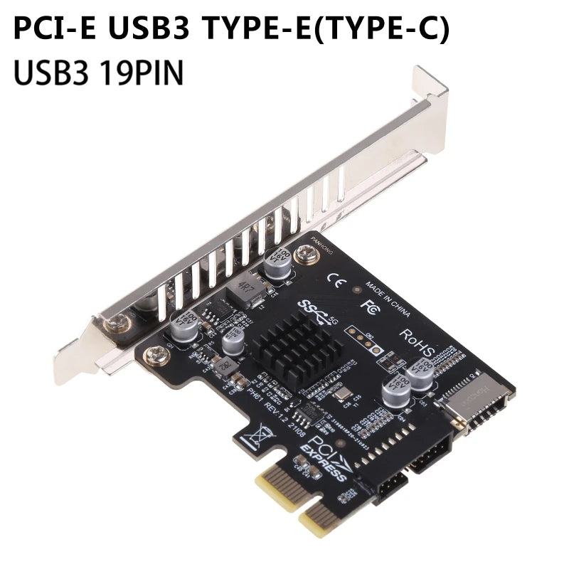 PCI-E to USB 3.0 Expansion Card 5Gpbs Type E PCI Express Card 19/20 Pin Header for Type C Front Panel Mount Adapter