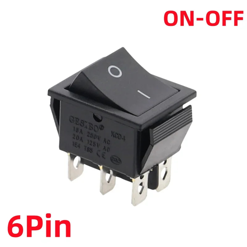 1PCS KCD4 Black Rocker Switch Power Switchs ON-OFF-ON 2/3 Position 4/6 Pins The arrow is Reset/Latch 16A 250VAC/ 20A 125VAC