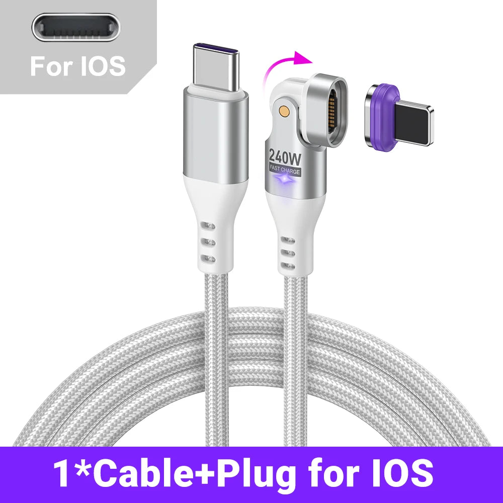 AUFU 16pin 180 Rotate Magnetic Cable 240W Fast Charging Micro USB Type C Cable For iPhone Xiaomi Samsung Magnet USB Phone Cable