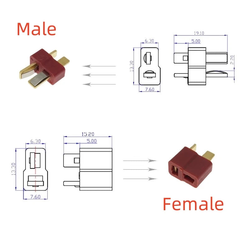 10PCS T-Type Plug Docking Socket T-Type Power Connector Male Female Connector Aircraft Model Cable