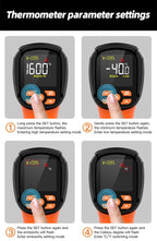 Non-contact Infrared Thermometer -40°C~1600°C High Temperature Meter with K-type Probe Laser Pyrometer Adjust Emissivity