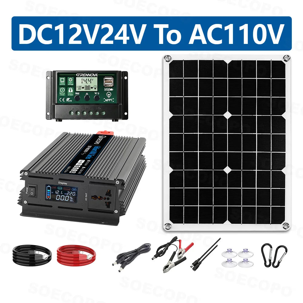 Off-Grid Solar Power Generation System 20000W Peak 2000W Rated Inverter 500W Panel With MPPT Controller for RV Outdoor Household