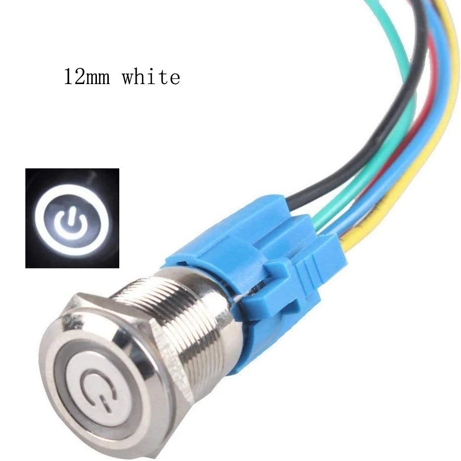 12/16mm Latching Push Button Switch IP65 Waterproof Stainless Steel Self-Locking 1NO 1NC Power Symbol Pattern for Power Applicat