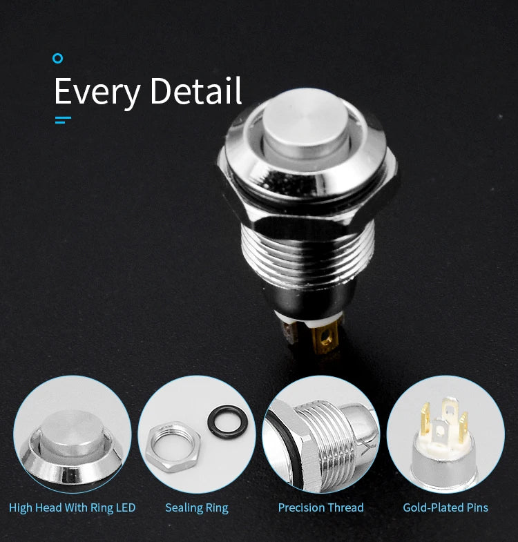 1pc 10mm Metal Push Button Switch with LED Indicator Self-reset Momentary Self-locking Latching 4pins High Head 3v5v12v24v220v