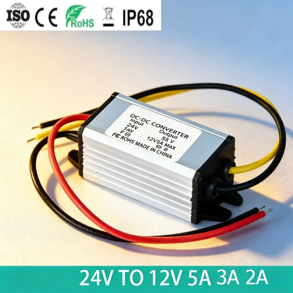 DC DC Buck Model Converter 24V to 12V 1A-5A  60W Converter Step Down 24V 12V 2A 24W Waterproof Module Waterproof Dustproof CE