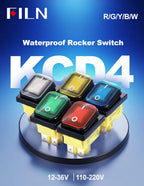 FILN Heavy Duty IP68 Waterproof LED Toggle Rocker Switch T8530A12V/220VRed/Blue/Green ON/OFF Ideal for Car & Marine Use