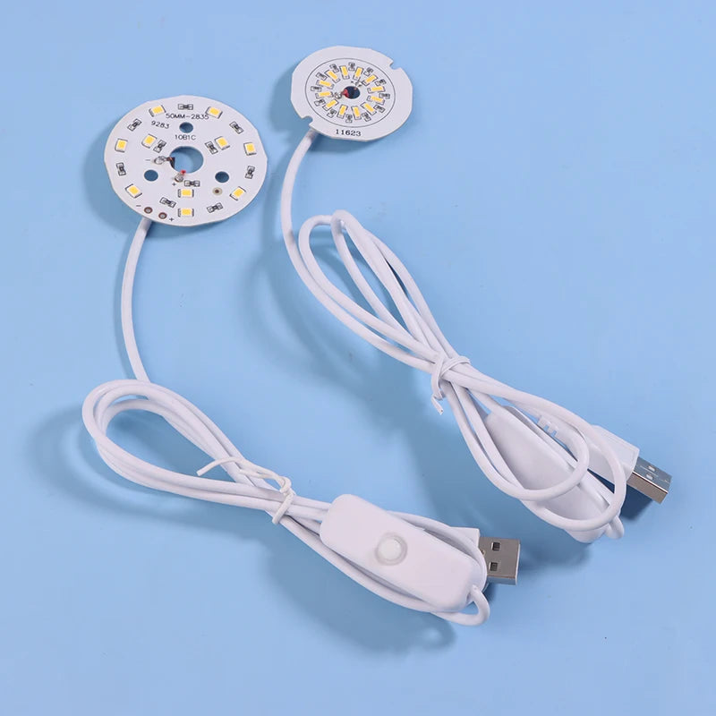 1Pc 1.5M Line Length DC5V LED Chips SMD5730 LED Lamp 31/38/48/50mm USB 3W Light Board Warm White Light With ON/OFF Switch Cable