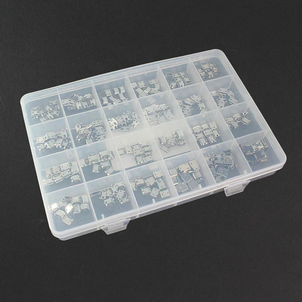 60pcs/240pcs Micro USB Connector Kit 12/24 Models USB Port/Tail Plug for MP3/4/5 DIY SMD DIP Socket Set USB Connectors Set