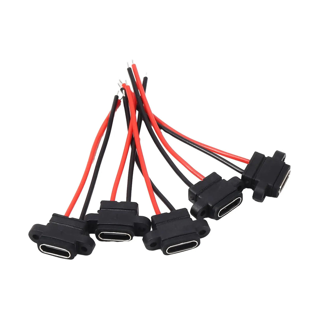 5/10/15PCS Flat Black Type-C Female Chassis 2 Pin Type-C Female Socket Connector Jack Female Charging Port 3A USB-C Charger Plug