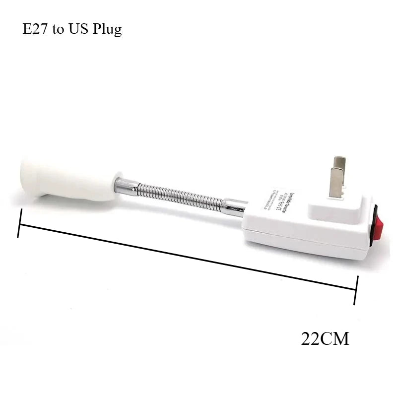 2PCS Flexible Tube E27 to EU UK US Plug Lamp Holder Converter Australia Rotary LED Light Base Bulb Socket With Switch