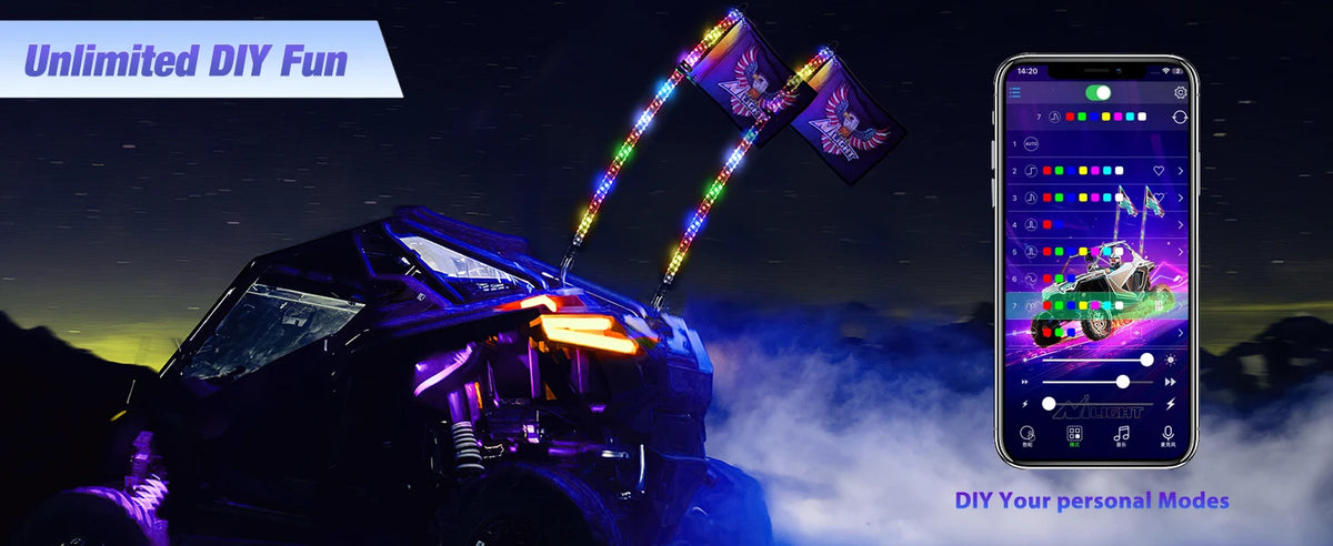 Nilight  3-6FT RGB LED Whip Light, Spiral Neon Flagpole Lights With Remote Control Color Changing Lights for ATV UTV Buggy 2PCS