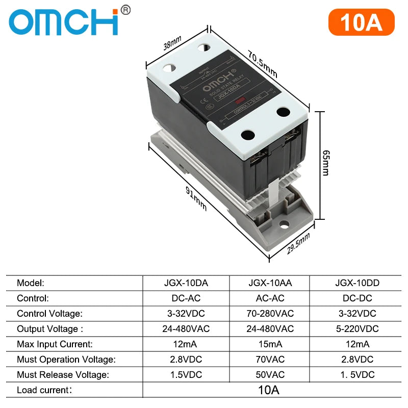 OMCH DIN Rail SSR Solid State Relay With Aluminum Heat Sink DA AA DD 3-32VDC 10A 25A 40A 60A 80A 100A 120A Single Phase Control