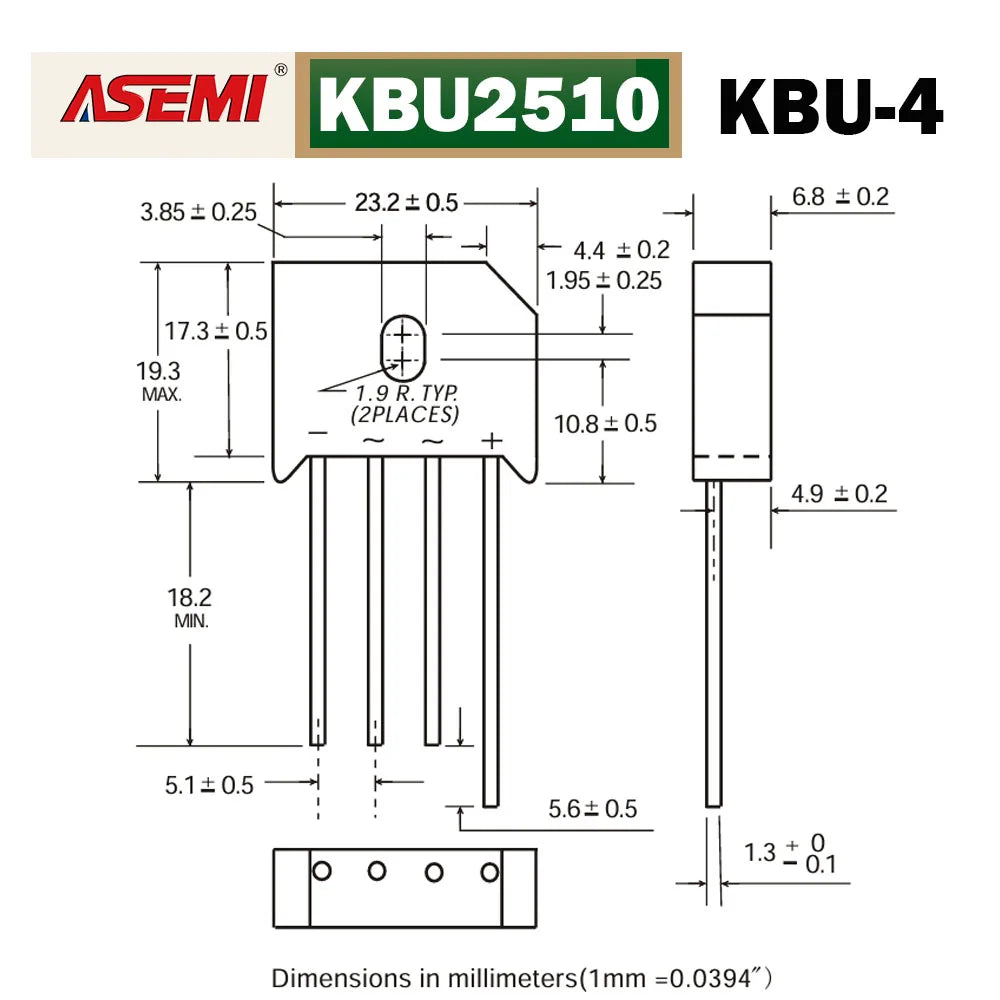 5PCS KBU2510 25A 1000V Rectifier Bridge