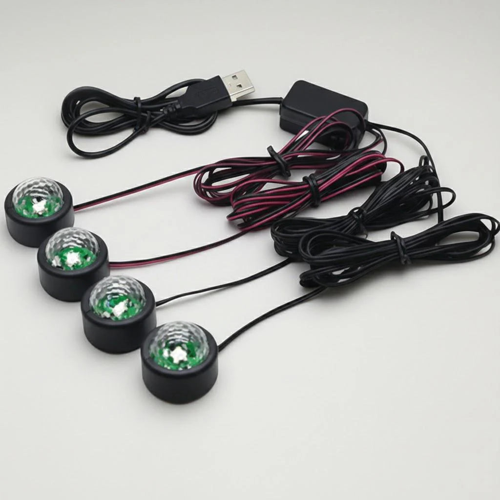 USB Car LED Voice Activated Seven Colors Starry Sky Projection Ambient Light Interior Decorative Lighting