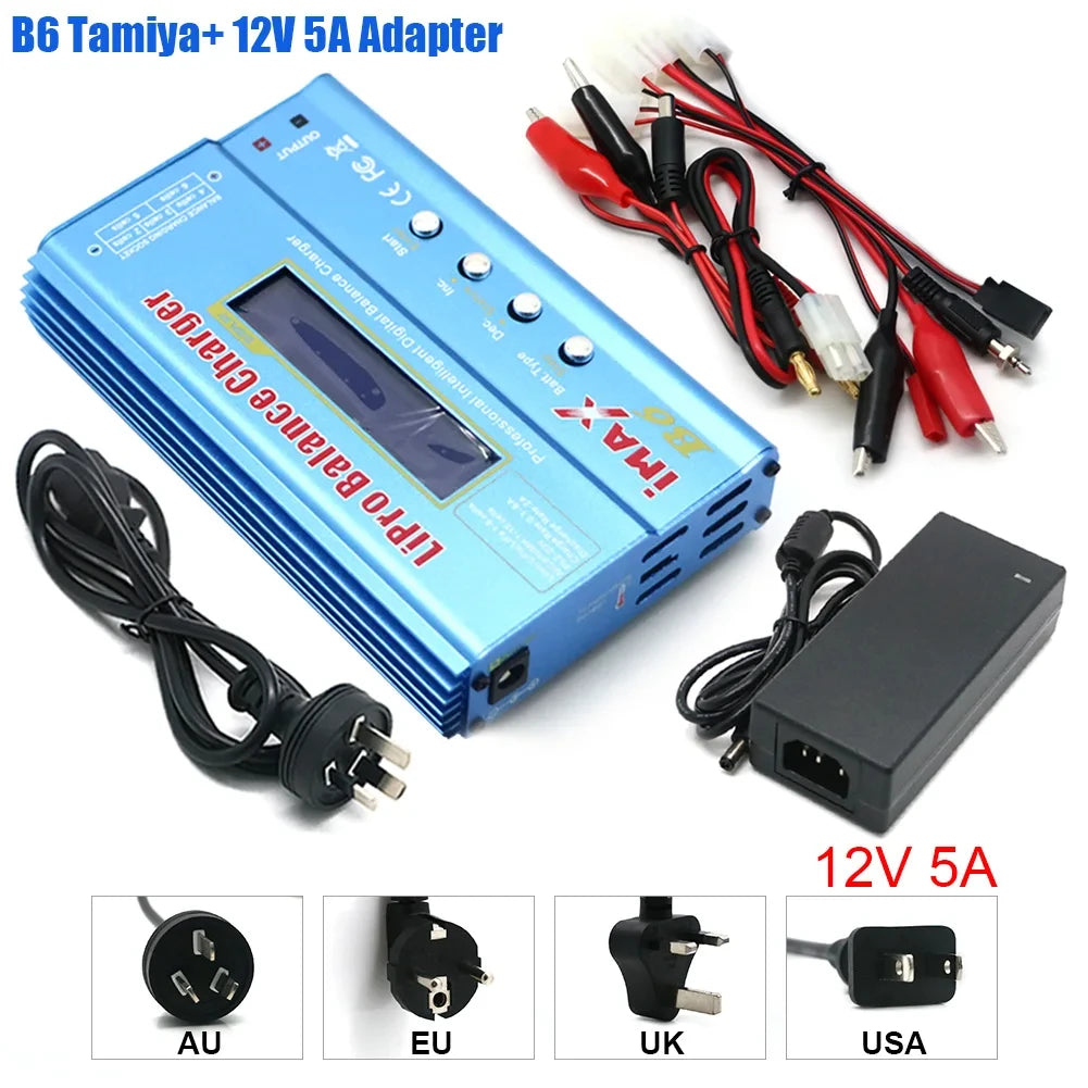 IMAX B6 80W B6 Charger Balance Charger Digital LCD Screen Lion LiFe Nimh Nicd PB Lipo Battery Discharger AC Power 12V 5A Adapter