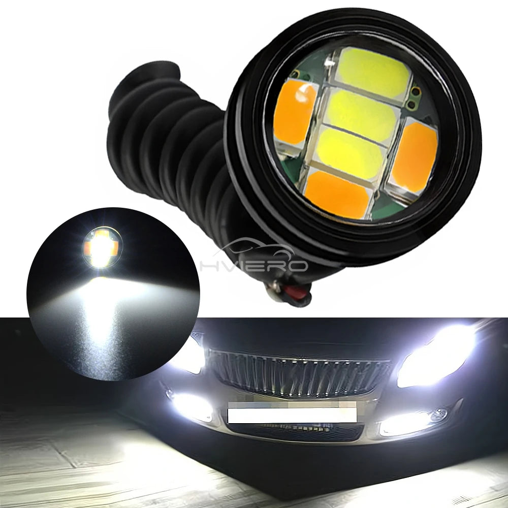 2pcs Car Daytime Running Lights White Yellow Eagle Eye LED 12V 5730 6smd Reversing Parking Tail Bulb Turn Signal Lamp Waterproof