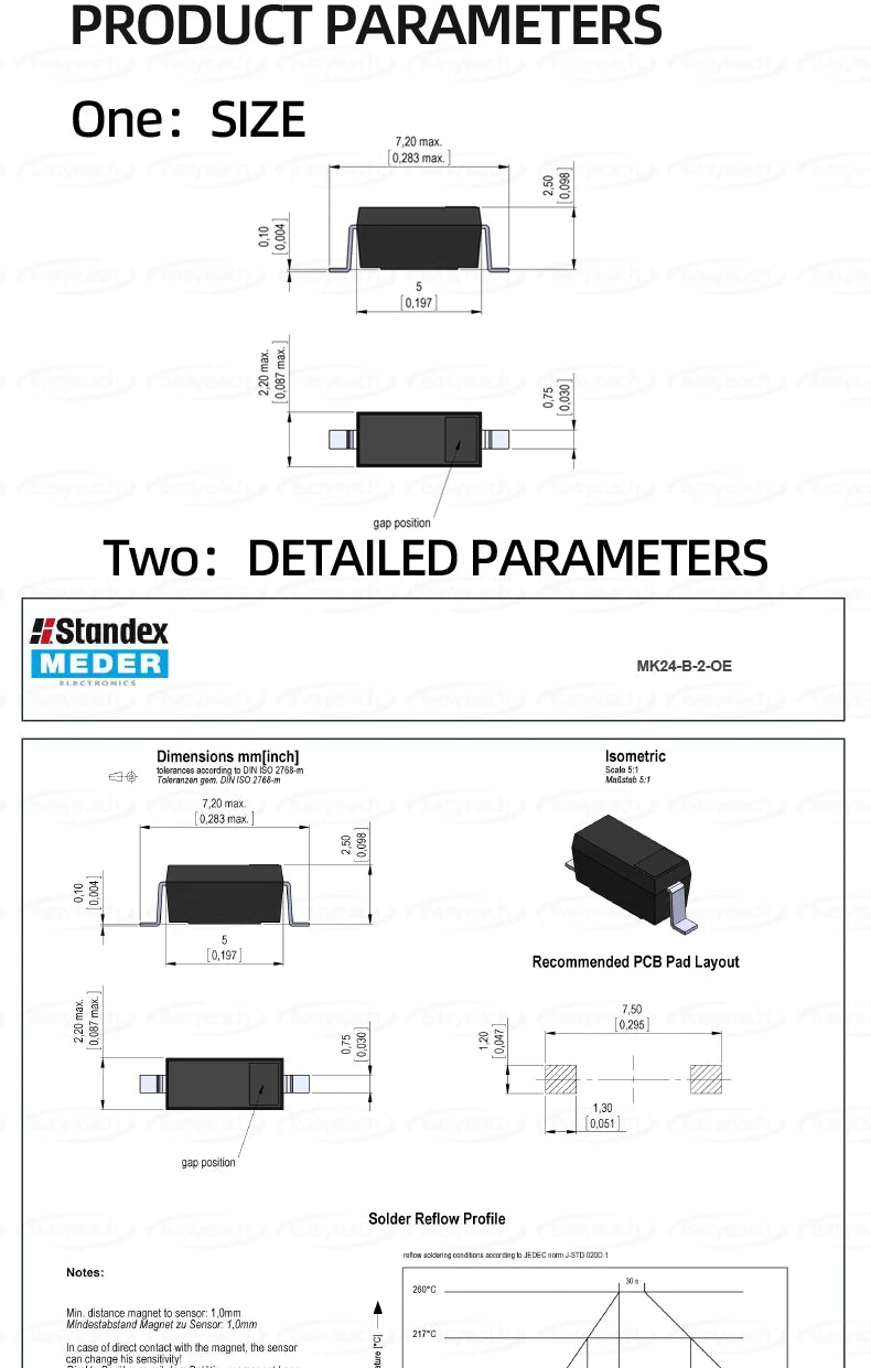 MK24-B-2-OE proximity sensor SMD small reed switch Hall switch 10-15AT 3W 30VDC 0.3A normally closed