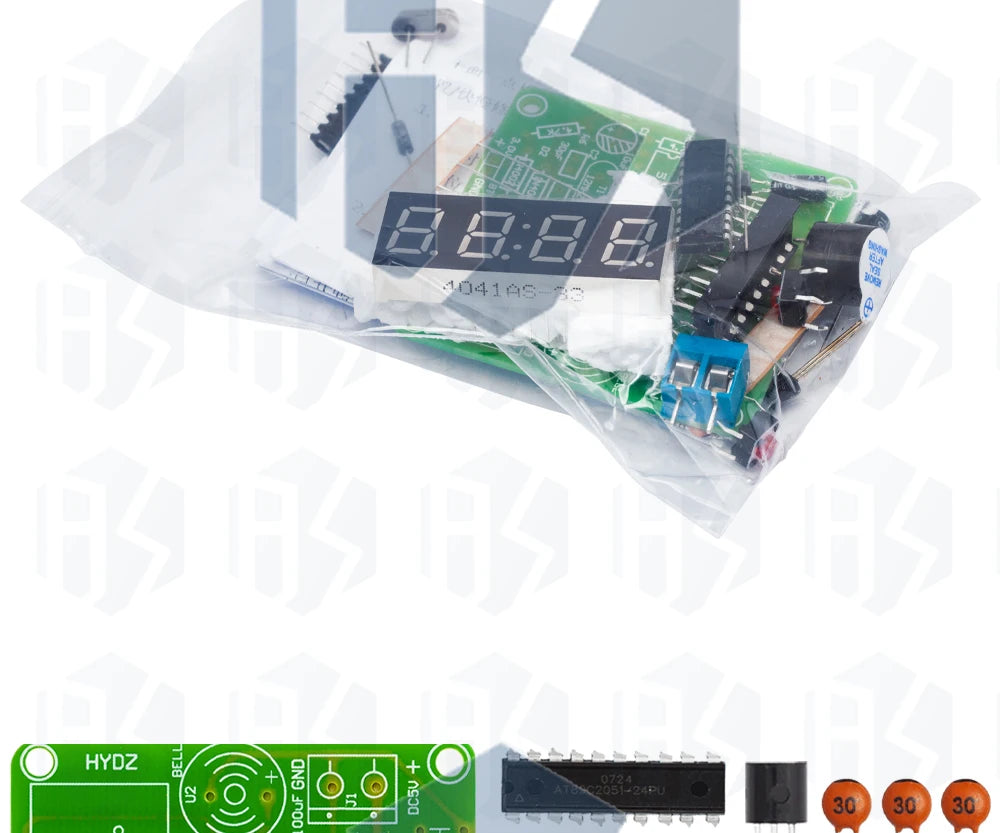 ‌AT89C2051-24PU 8051 Microcontroller LED Clock Kit – 4-Digit 7-Segment DIY Soldering Project with DS1307 RTC (I²C) | Alarm/Timer