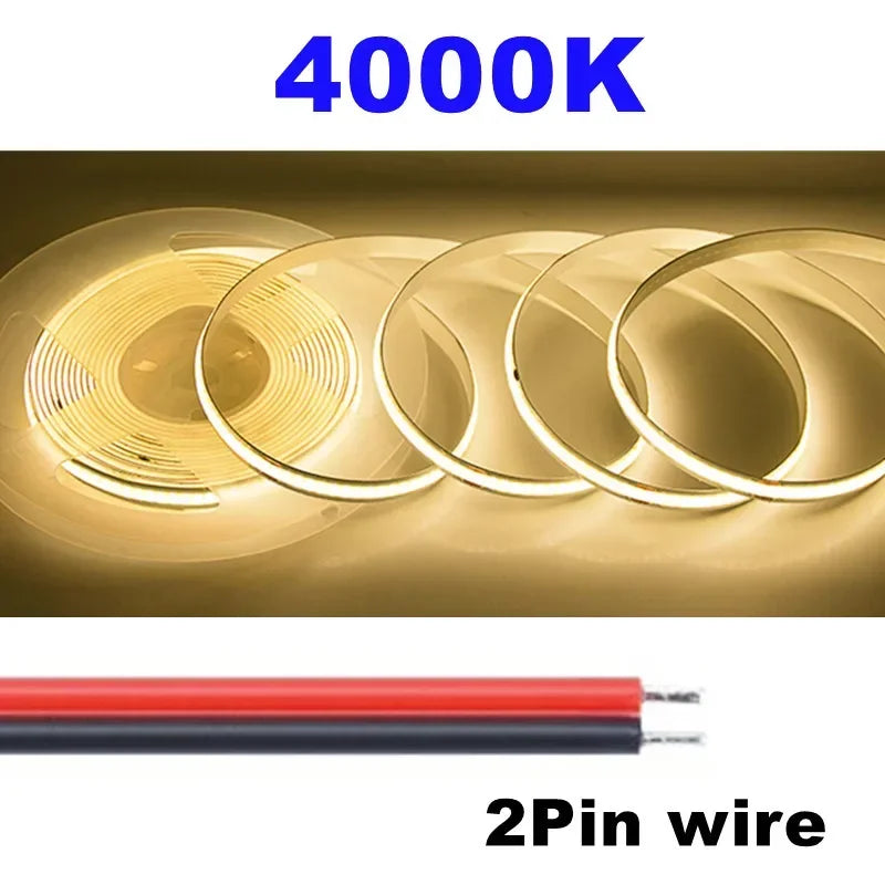 5M 10M Per Roll COB LED Strip DC12V 24V 8mm LED Lights for Room Bedroom TV Decor High Density Soft Flexible Neon Tape Light Lamp