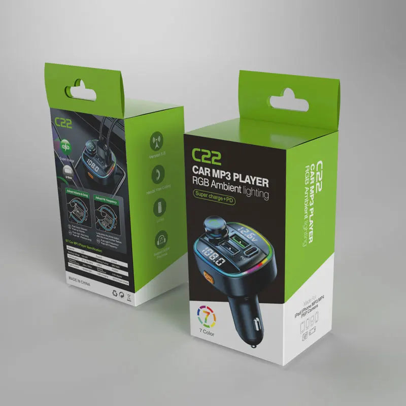 Bluetooth Handsfree FM Transmitter Car Radio Modulator MP3 Player With 22.5W USB Super Quick Charge Adapter for Car