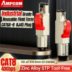 AMPCOM RJ45 Connector, CAT8 STP Tool Free Shielded Modular Plugs CAT7 CAT6A Zinc Alloy Field Termination Plug 40Gbps 2000Mhz