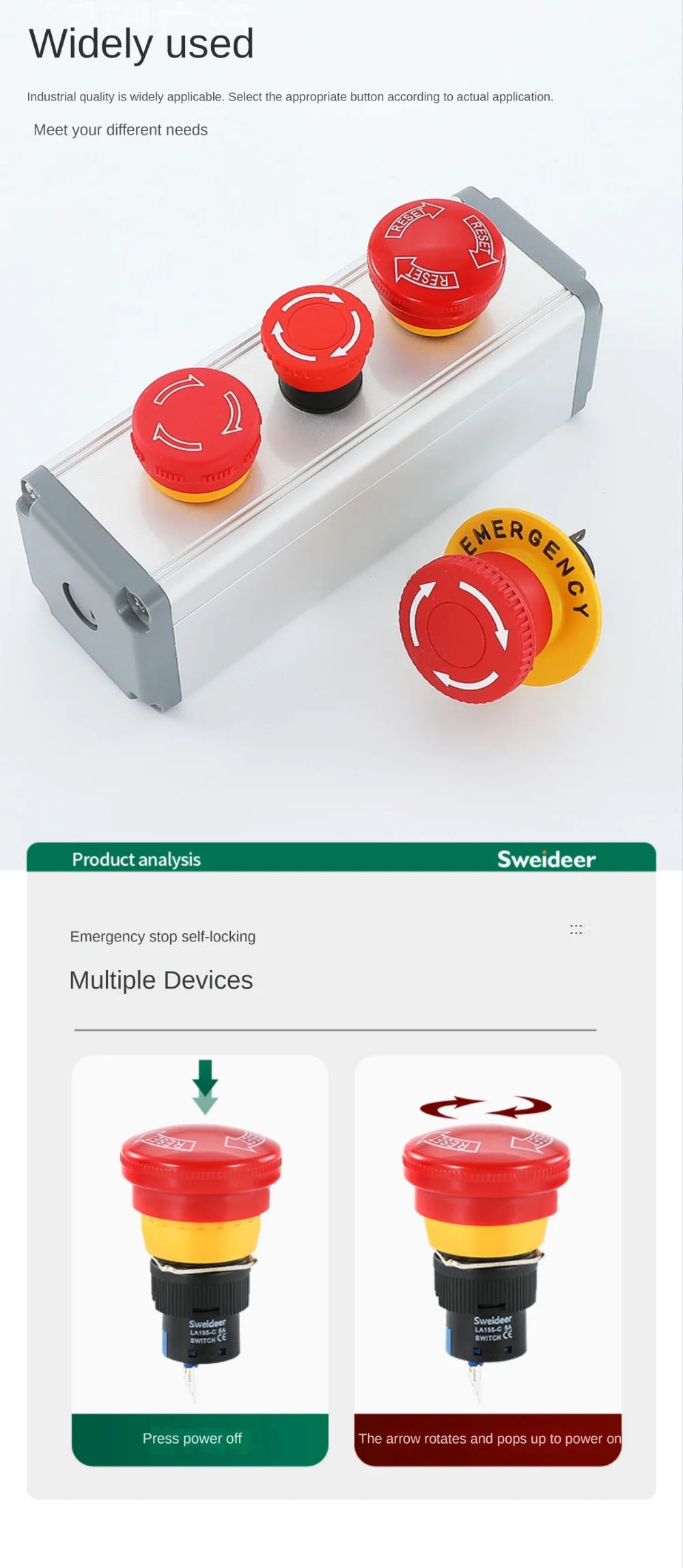16mm Plastic Emergency Stop Switch Self Locking Latching Button Red Mushroom Head Switch for Equipment Lift Elevator Latching