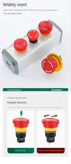 16mm Plastic Emergency Stop Switch Self Locking Latching Button Red Mushroom Head Switch for Equipment Lift Elevator Latching