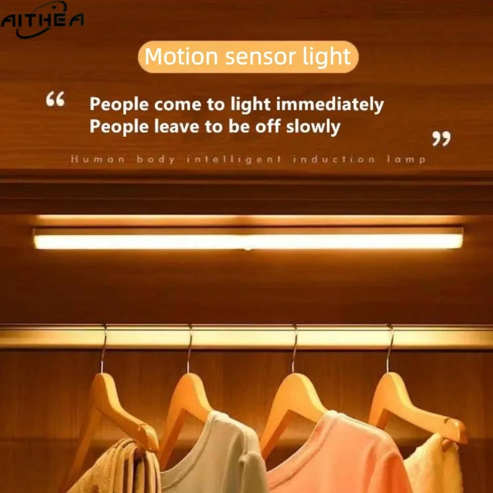 AITHEA Motion Sensor LED Cabinet Light USB Rechargeable Wireless Strip Lamp for Closet Wardrobe Kitchen Staircase Bedroom