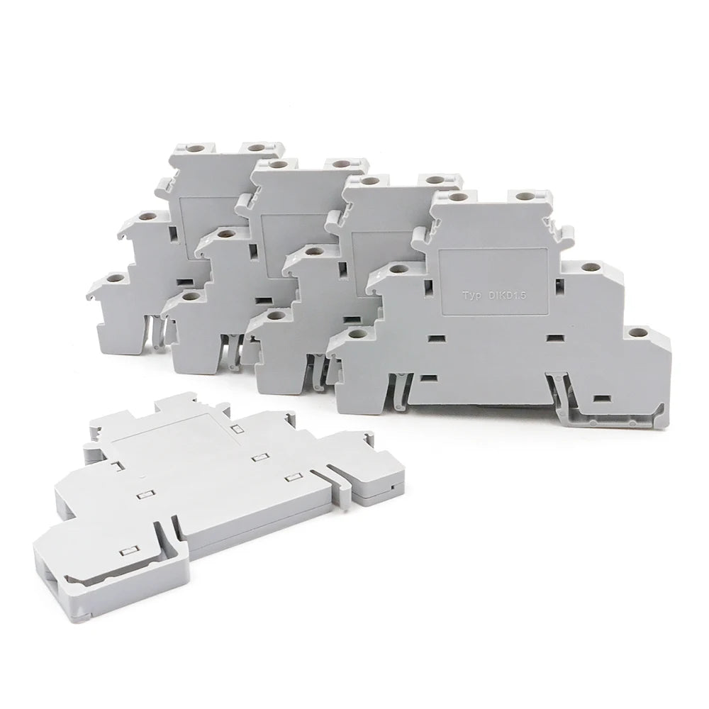 50Pcs DIN Rail Terminal Block DIKD 1.5, 1.5mm² 3-Tier Screw Clamp for C45/DZ47 Breakers & Industrial Control Cabinet