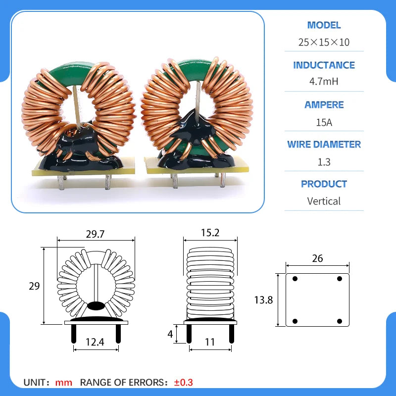 25x15x10 Toroidal Common Mode Inductor Toroidal Choke MnZn Ferrite Power Supply DC Filter Inductor