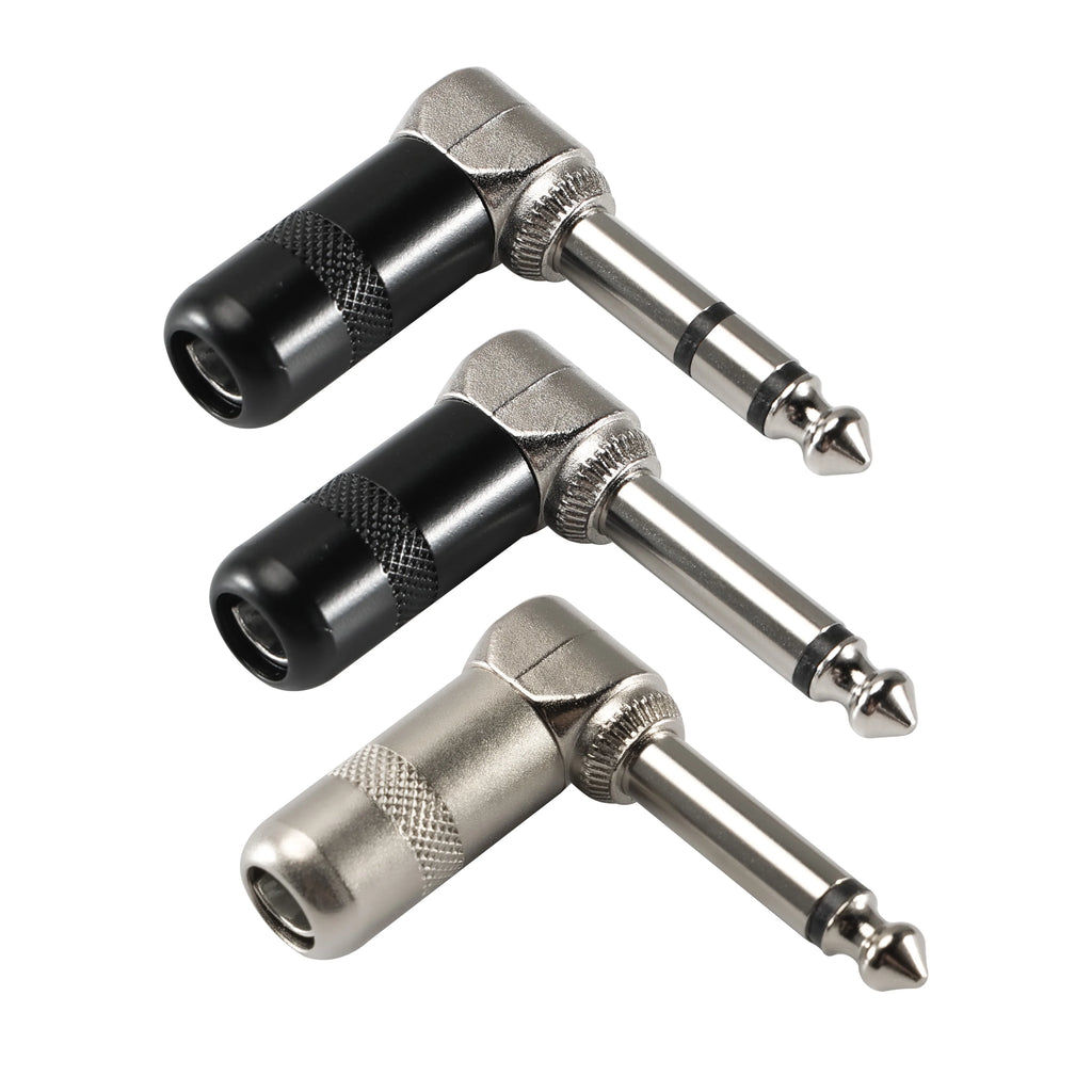 Pro C Short Barrel Right Angle 1/4 6.35mm Black Nickel Mono Stereo Male Audio Plug Connector for Mixer Guitar Effect Patch Cable