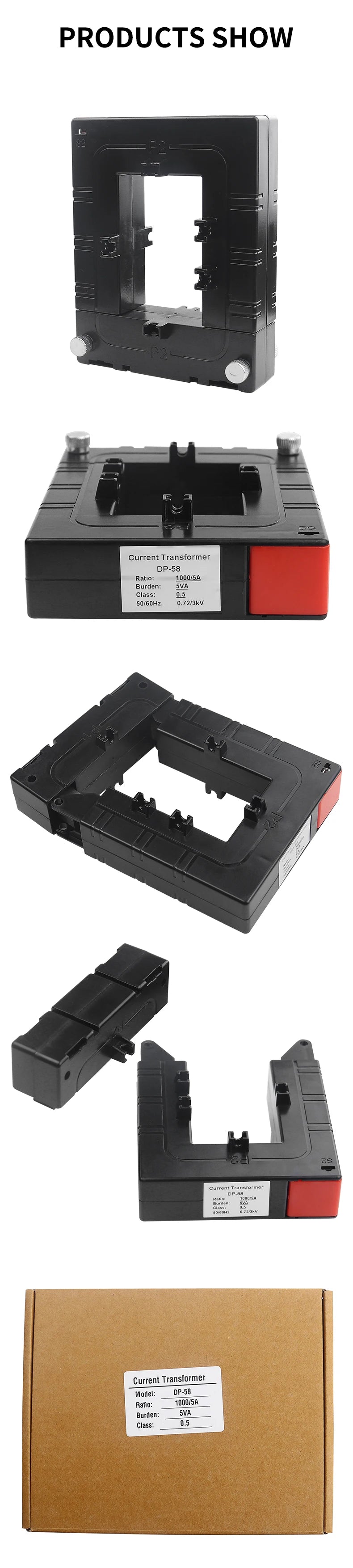 DP58 Current Transformer 50*80mm 400 600 800 1000 2000 5A Open Square Hole Split Core Current Transformer
