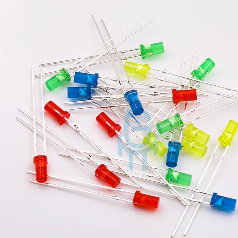 1000PCS 3mm High Flat Top Color Long Feet Red Green Blue Yellow Direct Plug Light-emitting Diode DIP LED
