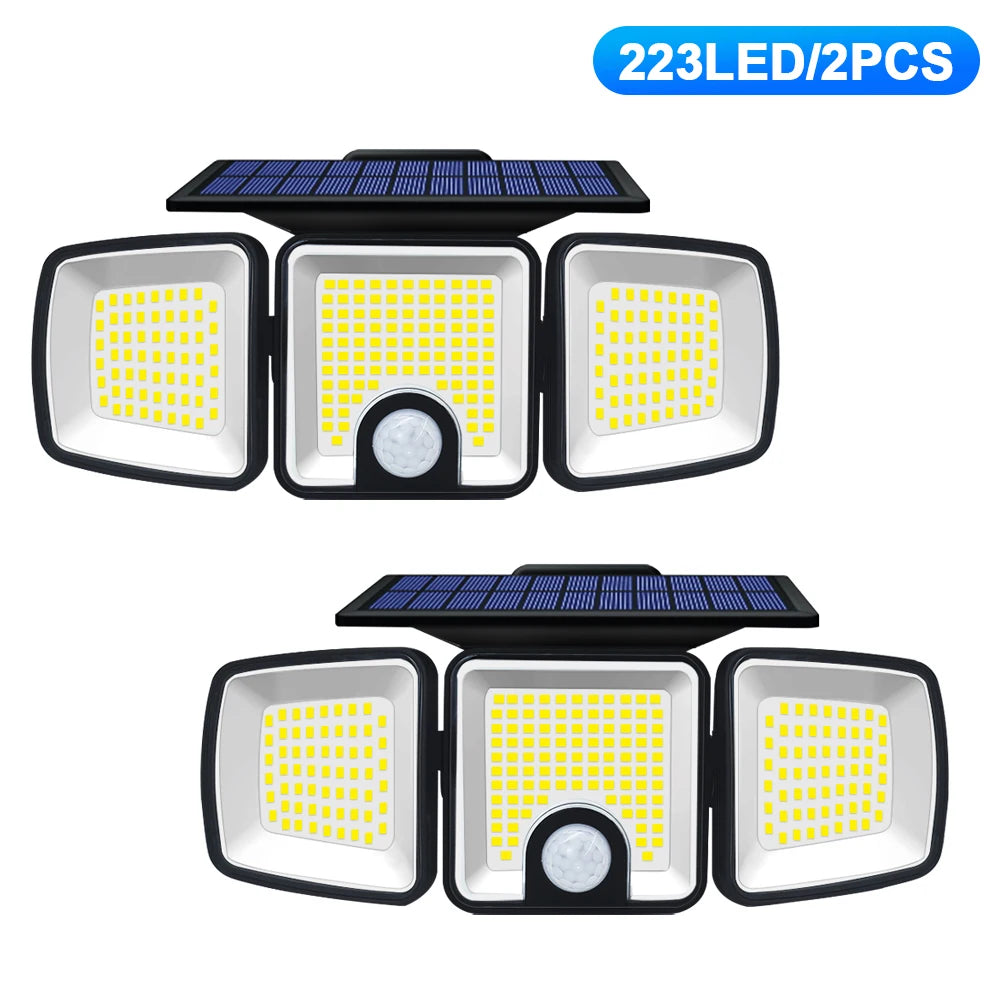 3 Heads Solar Motion Sensor Lights 236/223LED Solar Security Flood Lights Waterproof 3 Modes Wall Light Garden Yard Patio Pathwa