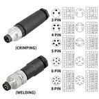 M8 Sensor Connector Waterproof Male&Female Plug Straight Angle Screw Threaded Coupling 3pin 4pin 5pin 6pin 8pin