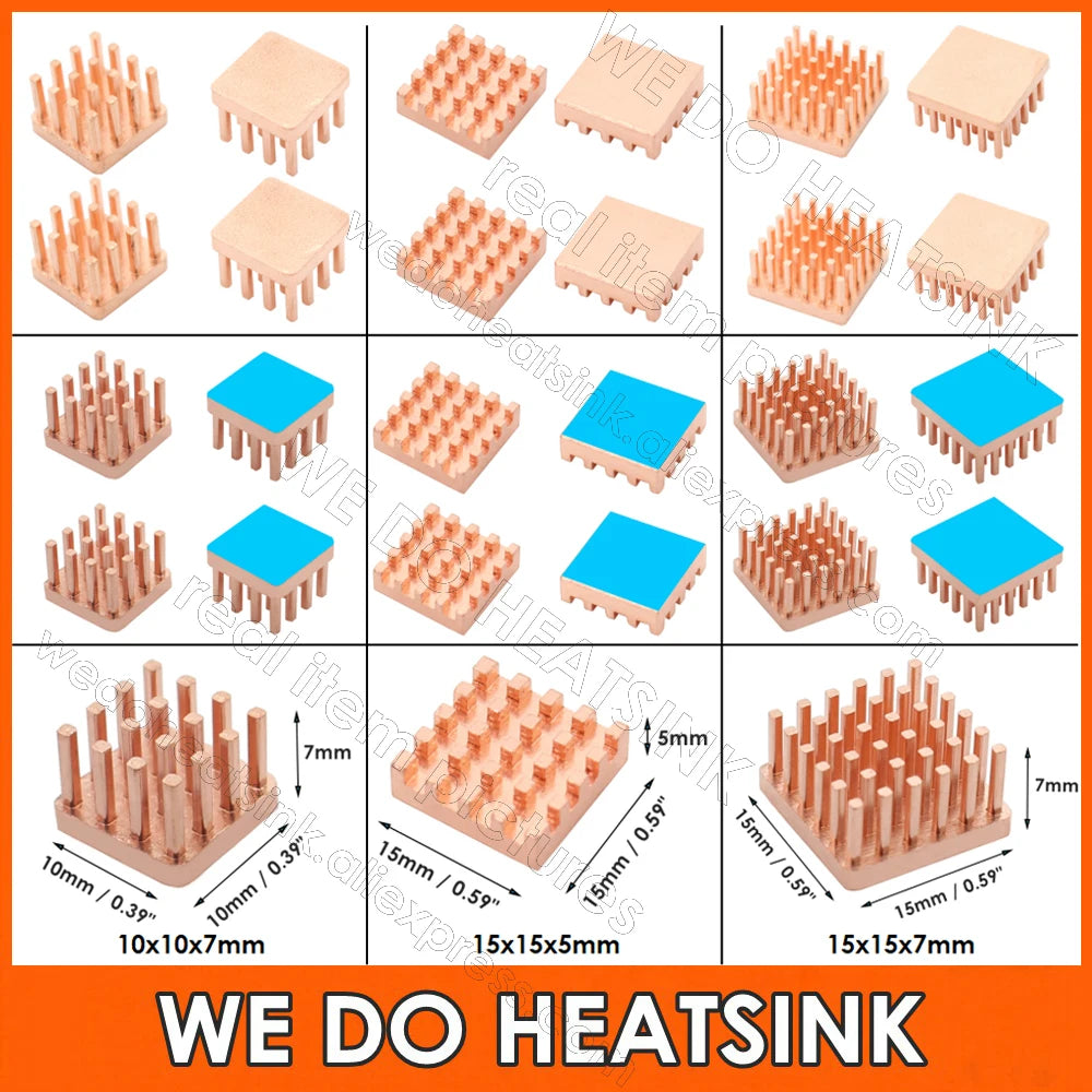 WE DO HEATSINK 10x10xmm 15x15x5mm 15x15x7mm Without or With Thermal Pad Square Pure Copper Heat Sink