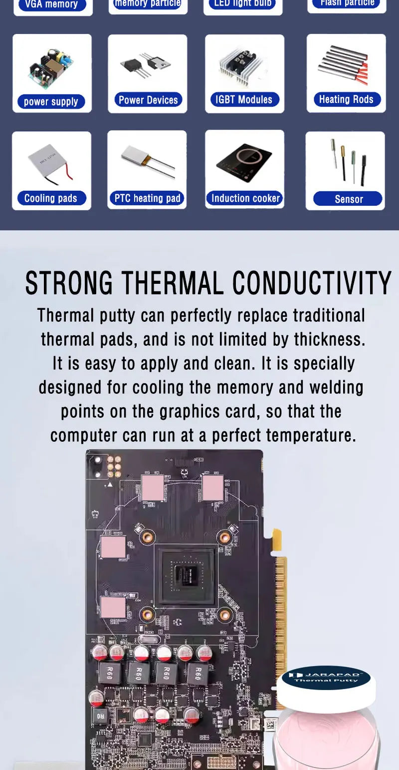 JARAPAD Thermal Putty For VGA GPU IC Processor Rapid Cooling Thermal Pad Replacement Heat Blocking Putty High Performance