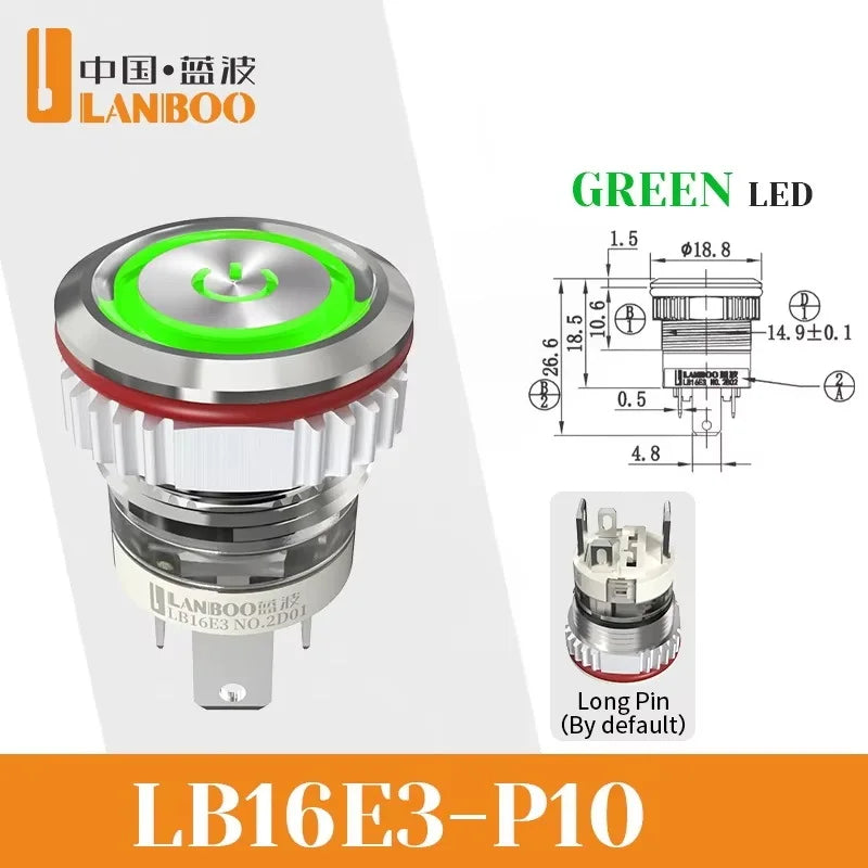 LANBOO 16mm High Current 16A High-Power Metal Push Button Switch 12V110V 24V 220V LED Light Latching