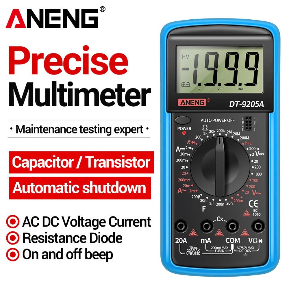 Profesional Digital Multimeter AC/DC Voltage Current Test ANENG Capacitance NCV Resistance Ohm Electrical Test Meter Tools