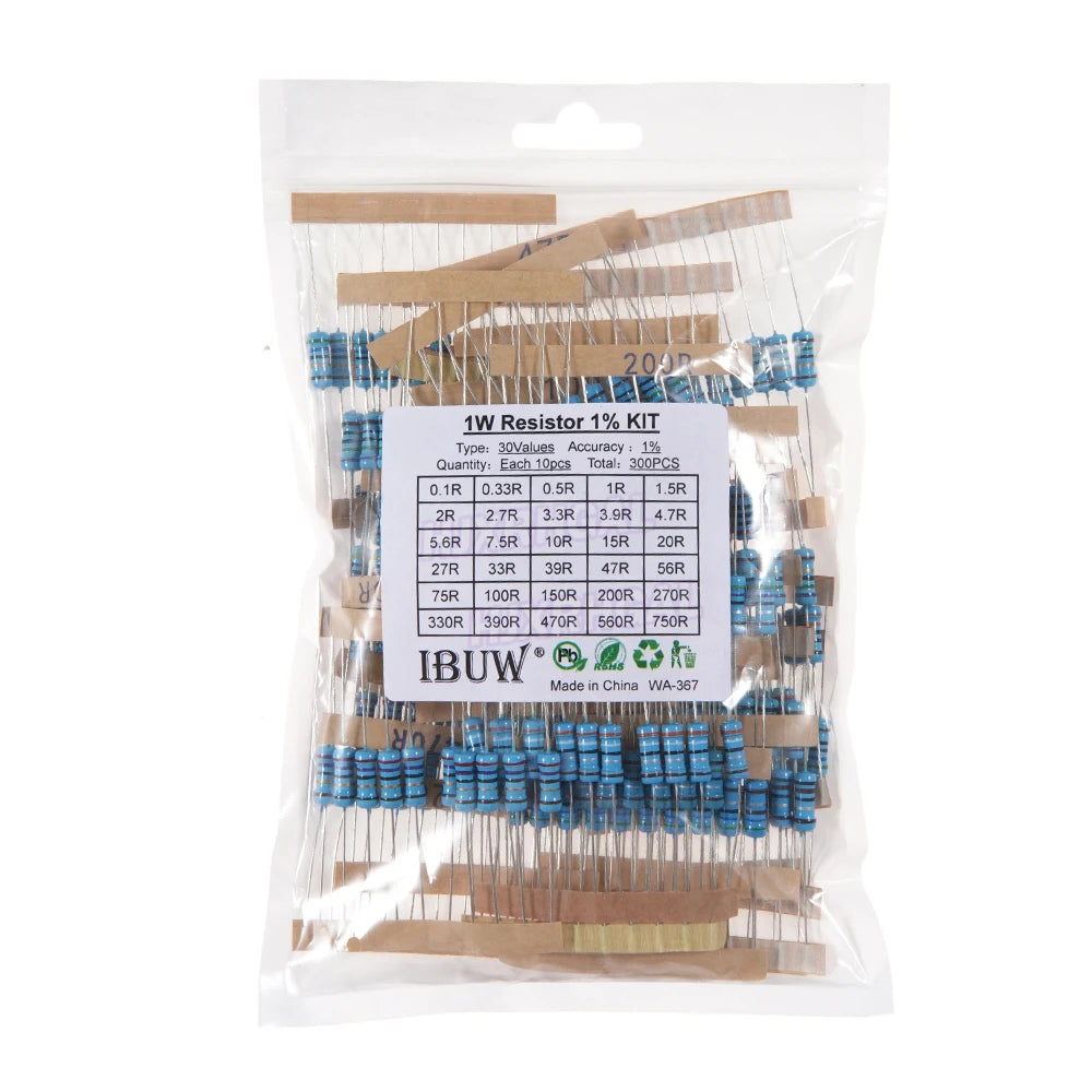 150PCS 300PCS 1/4W 1/2W 1W 2W 3W Resistance 1% Metal Film Resistor Assortment Kit Set 30Values Each 5/10PCS 1~750 1K~820K Ohm