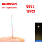 10Pcs 0805 Flashing LED SMD Wire for Model Train HO N OO Scale Red Blue Line Pre-soldered Micro Litz Railway DIY Kit 3V 30cm