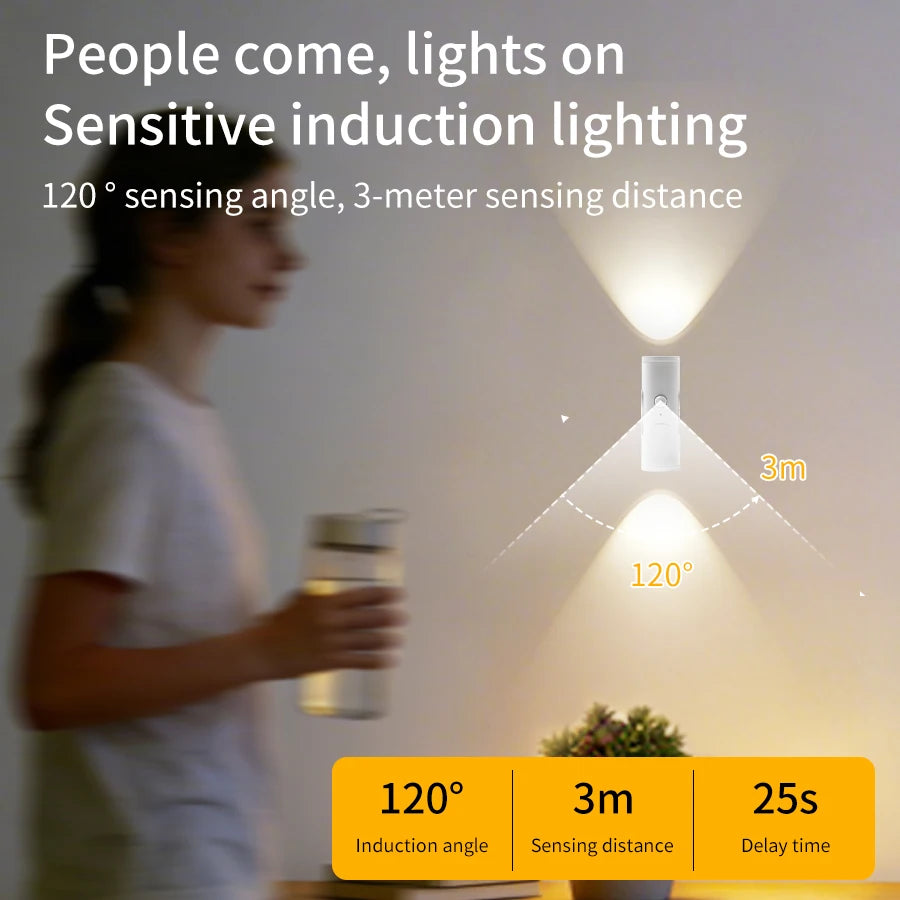 Magnetic Rechargeable PIR Motion Sensor LED Night Light, 3 Colors Dimmable Wireless Wall Lamp for Bedroom Hallway Closet